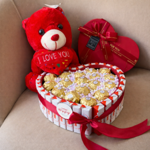 Coffret Cadeau Romantique Ourson & Chocolats – Box Cœur Luxe Amour