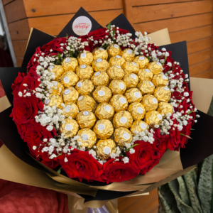 Bouquet Luxe Roses Rouges & Ferrero Rocher – Cadeau Prestige