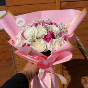 Bouquet Roses Blanches & Roses – Cadeau Romantique Élégant