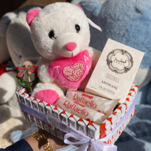 Coffret Cadeau Romantique – Ourson, Parfum & Chocolats Prestige
