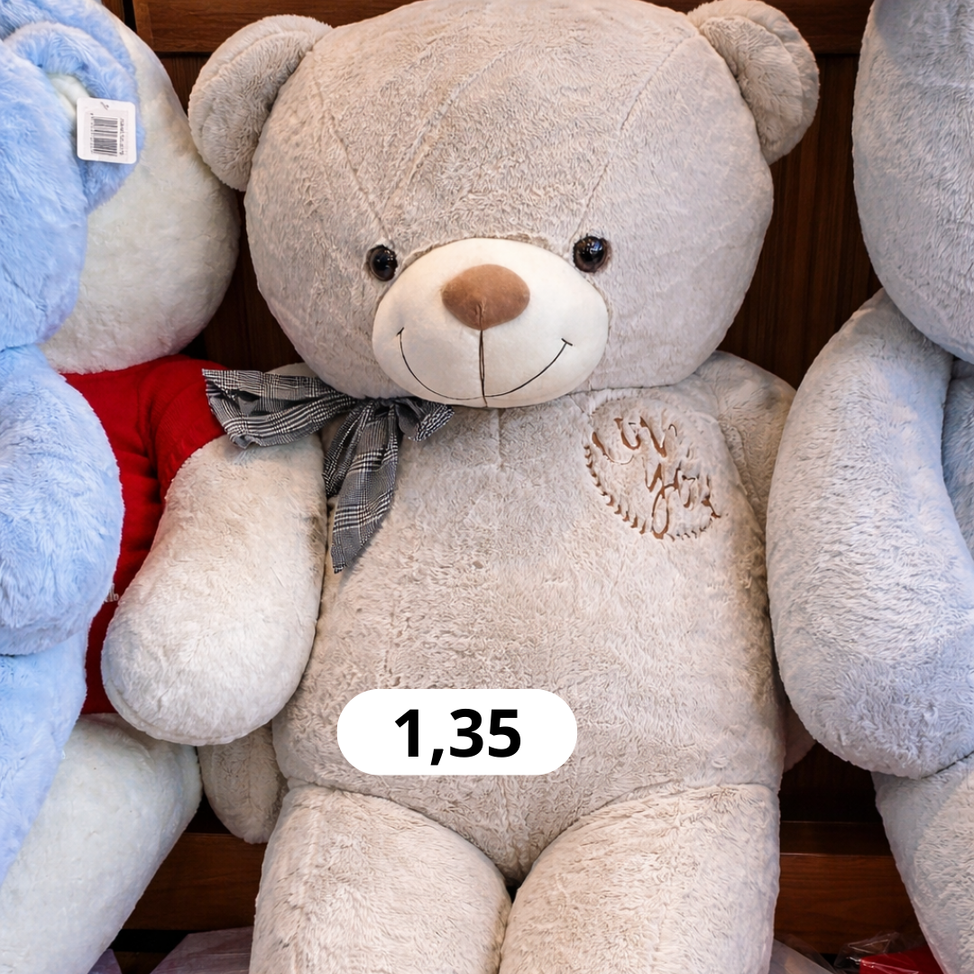 🧸🤍 Ourson Géant 1m35 – Peluche XXL Grise avec Nœud Élégant