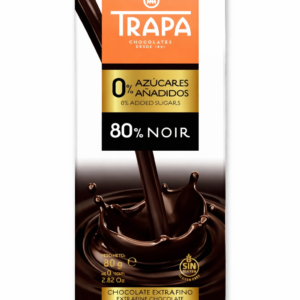 TRAPA Chocolat Noir 80% Cacao – 0% Sucres Ajoutés, Tablette 80g Sans Gluten