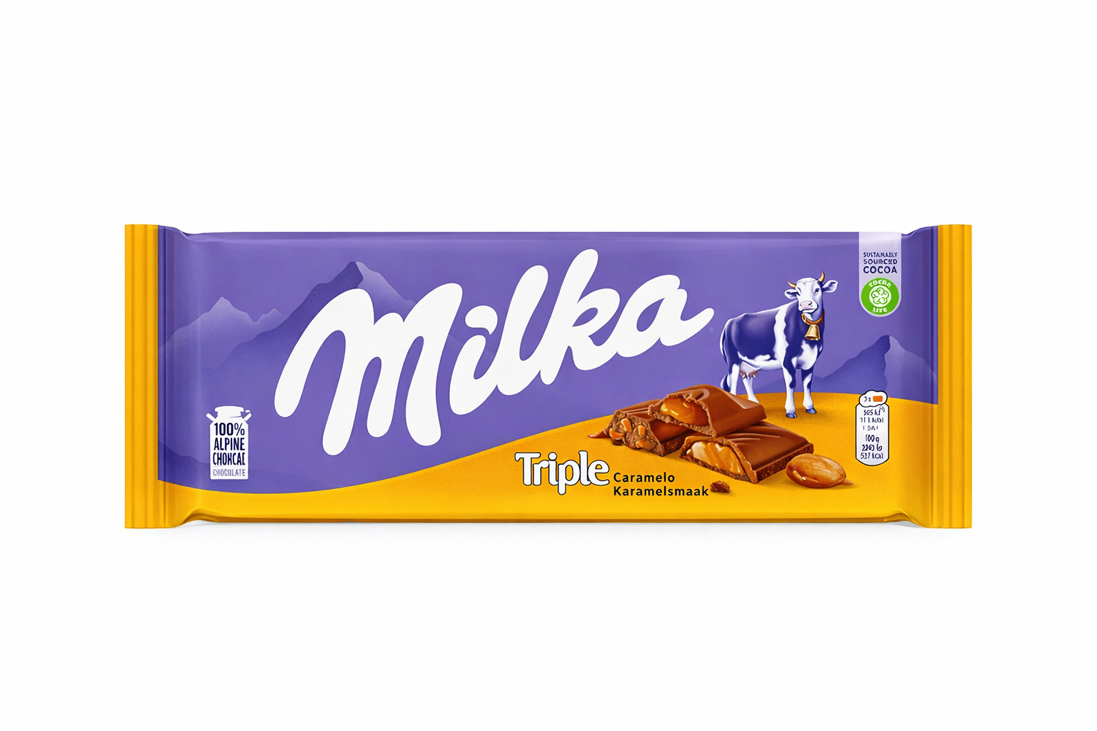 Milka Tablette Chocolat Triple – Saveurs Caramel & Triple Choco | Chocolat au Lait Alpin - Image 2