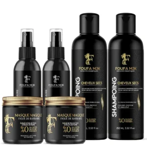 Pack Famille FOUFA MJK – Routine Capillaire Complète (2 Huiles 100ml + 2 Shampooings + 2 Masques)