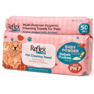 Lingettes Nettoyantes pour Animaux Reflex Care 50pcs – Baby Powder, PH Neutre