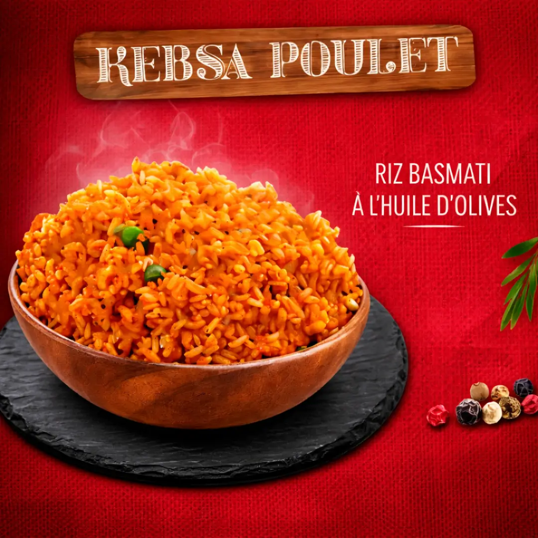 Kebsa Poulet Délicieuse – Cresty Agadir | Riz Basmati à l’Huile d’Olives
