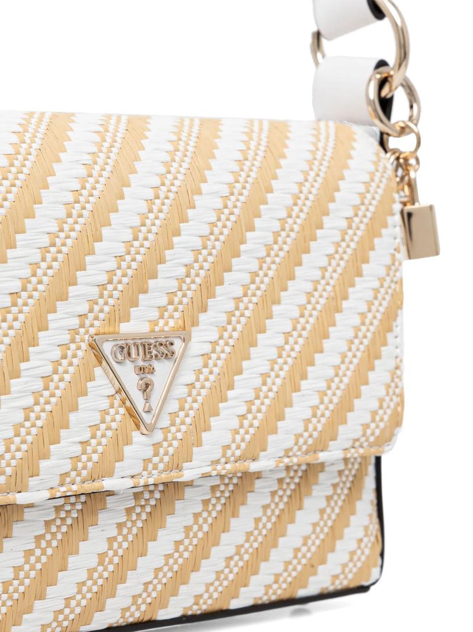 Sac à main GUESS élégant tressé beige et blanc – Style chic et luxe pour femme - Image 2