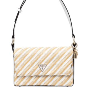 Sac à main GUESS élégant tressé beige et blanc – Style chic et luxe pour femme